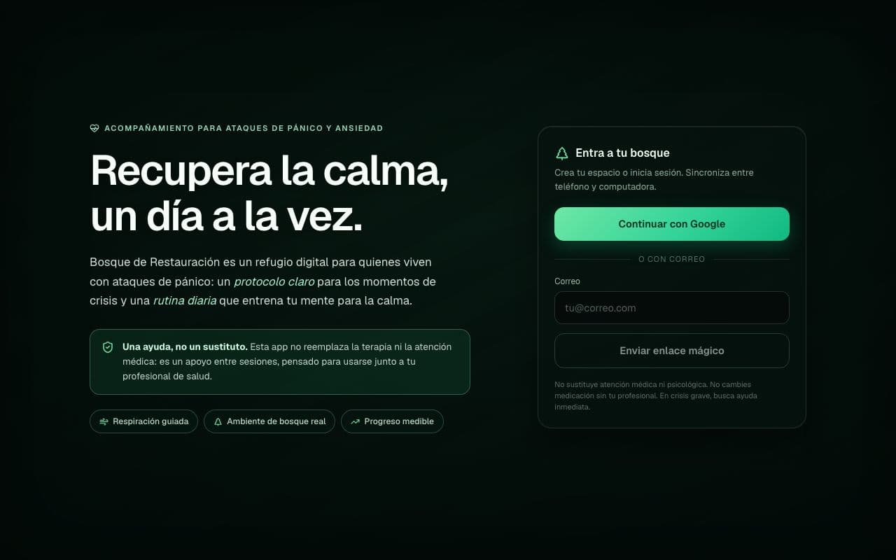 Pantalla pública de la app de acompañamiento personal
